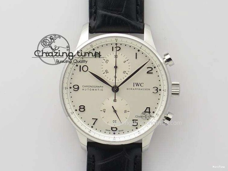MIROTIME 0401 Casual Portuguese IW371405 ZF 1:1 Best Edition SS White Dial Silver Markers On Black Leather Strap A 7305
